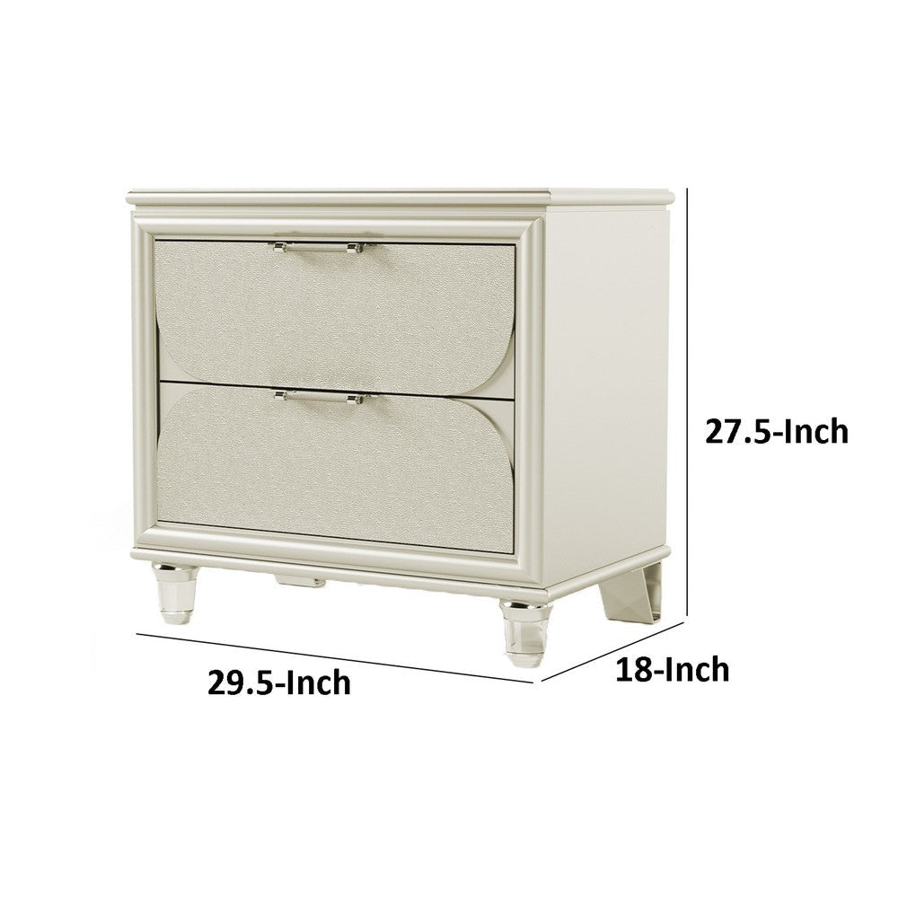 Zema Nightstand | 2 Drawers w Acrylic Handles | Silver Rubberwood | 30’’ BM339320