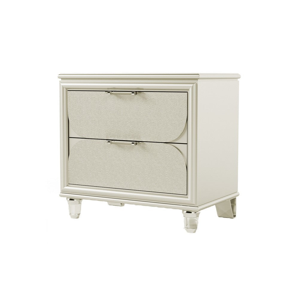 Zema Nightstand | 2 Drawers w Acrylic Handles | Silver Rubberwood | 30"