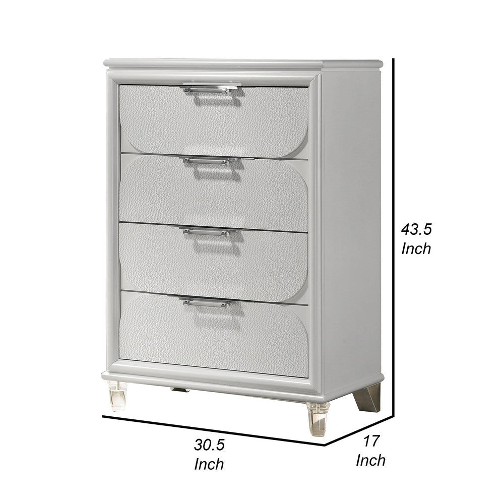 Dima Tall Dresser Chest | 4 Drawers w Acrylic Handles | White Rubberwood BM339321