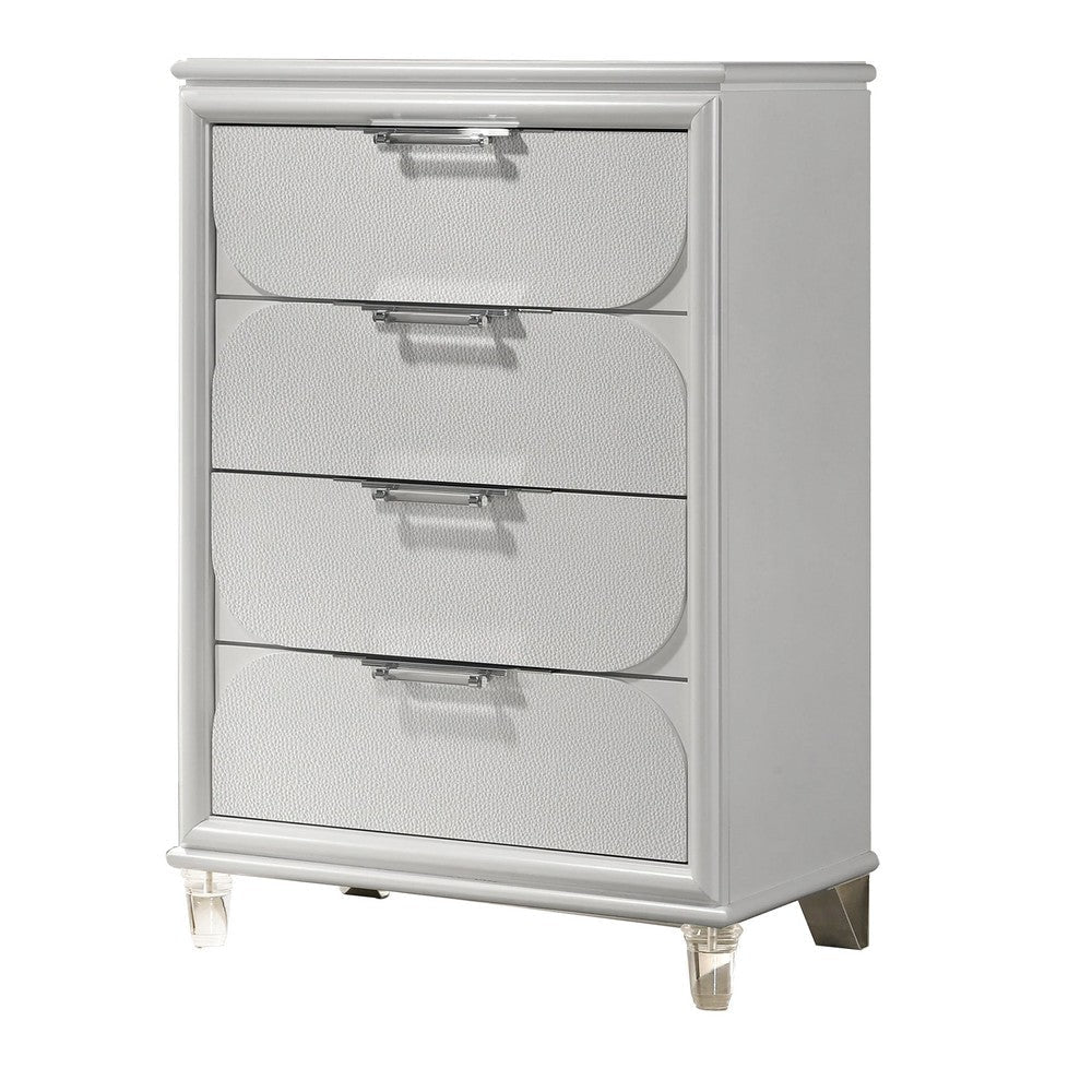 Dima Tall Dresser Chest | 4 Drawers w Acrylic Handles | White Rubberwood