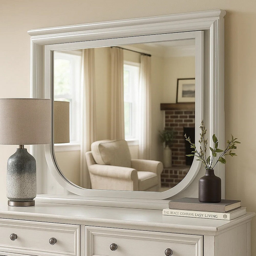Dima Dresser Mirror | 38" | White Rubberwood | Embossed Panels w LED