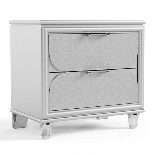 Dima Nightstand | 2 Drawers w Acrylic Handles | White Rubberwood | 24"