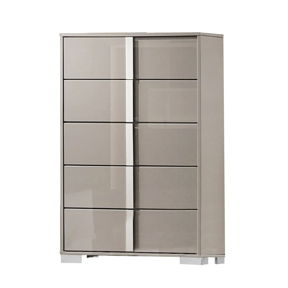 Suni Tall Dresser Chest | Light Taupe Wood with UV Finish | 5 Drawers