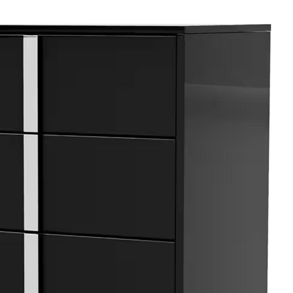 Suni Tall Dresser Chest | Piano Black Wood with UV Finish | 5 Drawers BM339328