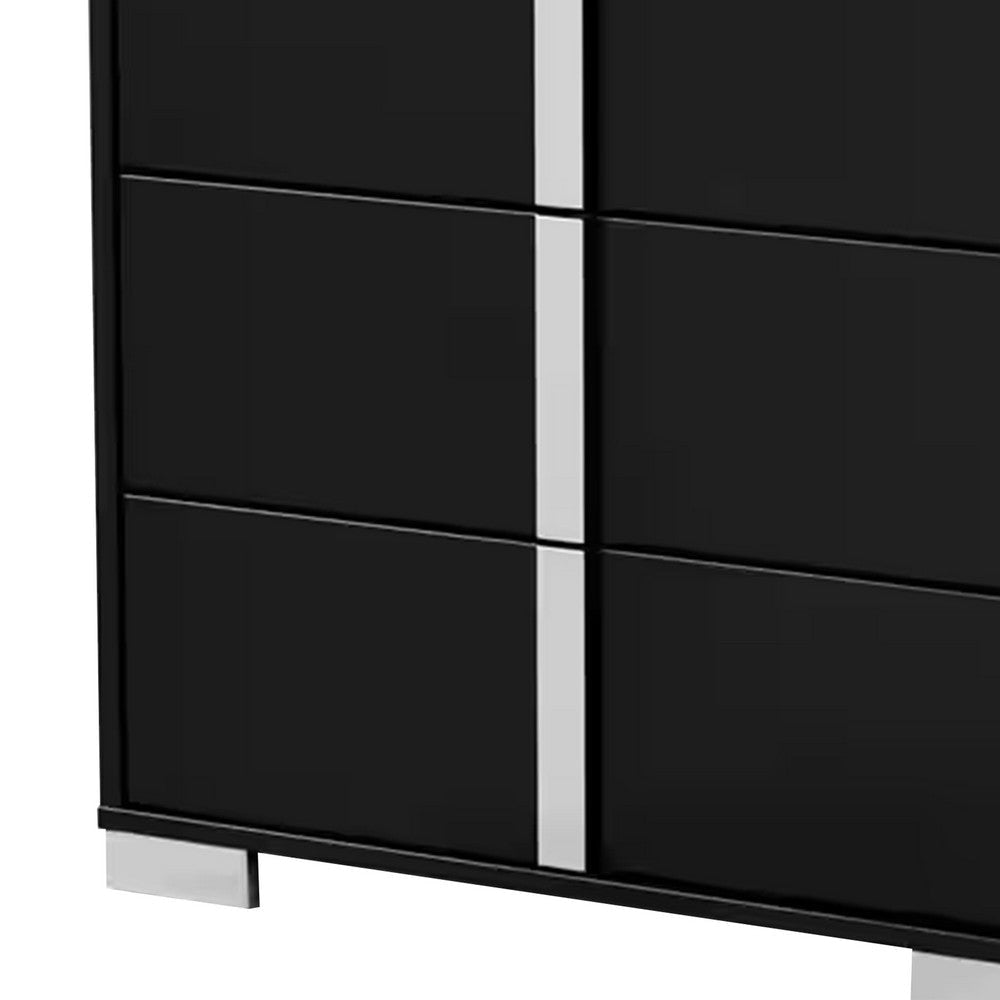 Suni Tall Dresser Chest | Piano Black Wood with UV Finish | 5 Drawers BM339328