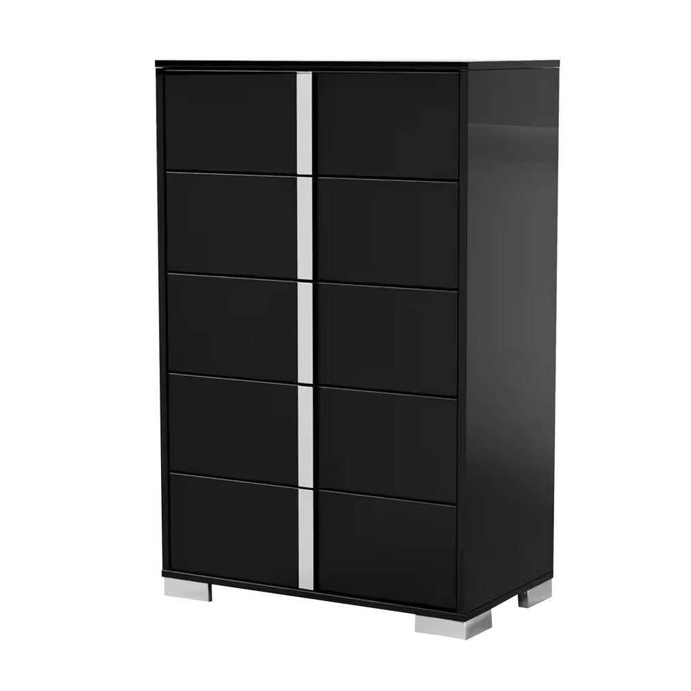 Suni Tall Dresser Chest | Piano Black Wood with UV Finish | 5 Drawers