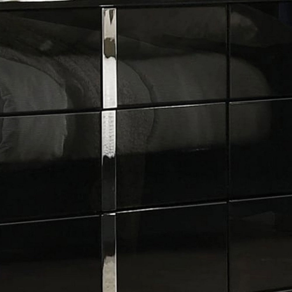 Suni Wide Dresser | Piano Black Wood with UV Finish | 6 Drawers BM339329