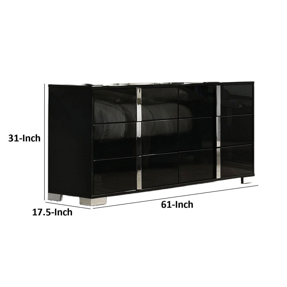 Suni Wide Dresser | Piano Black Wood with UV Finish | 6 Drawers BM339329