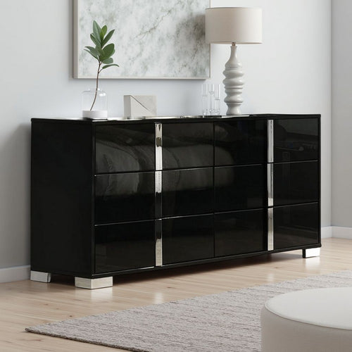 Suni Wide Dresser | Piano Black Wood with UV Finish | 6 Drawers