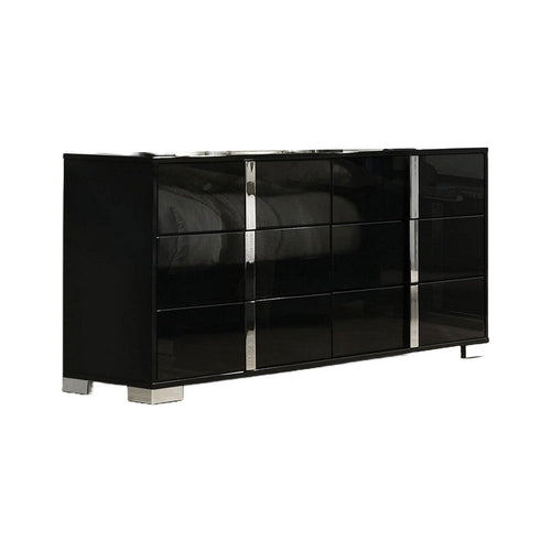 Suni Wide Dresser | Piano Black Wood with UV Finish | 6 Drawers