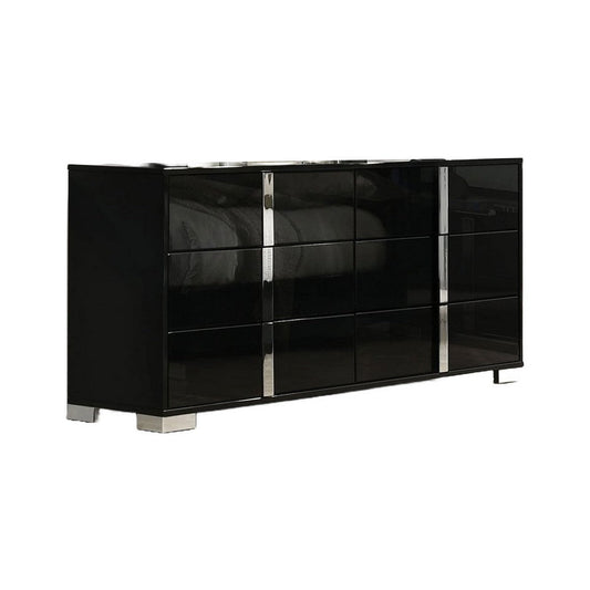 Suni Wide Dresser | Piano Black Wood with UV Finish | 6 Drawers