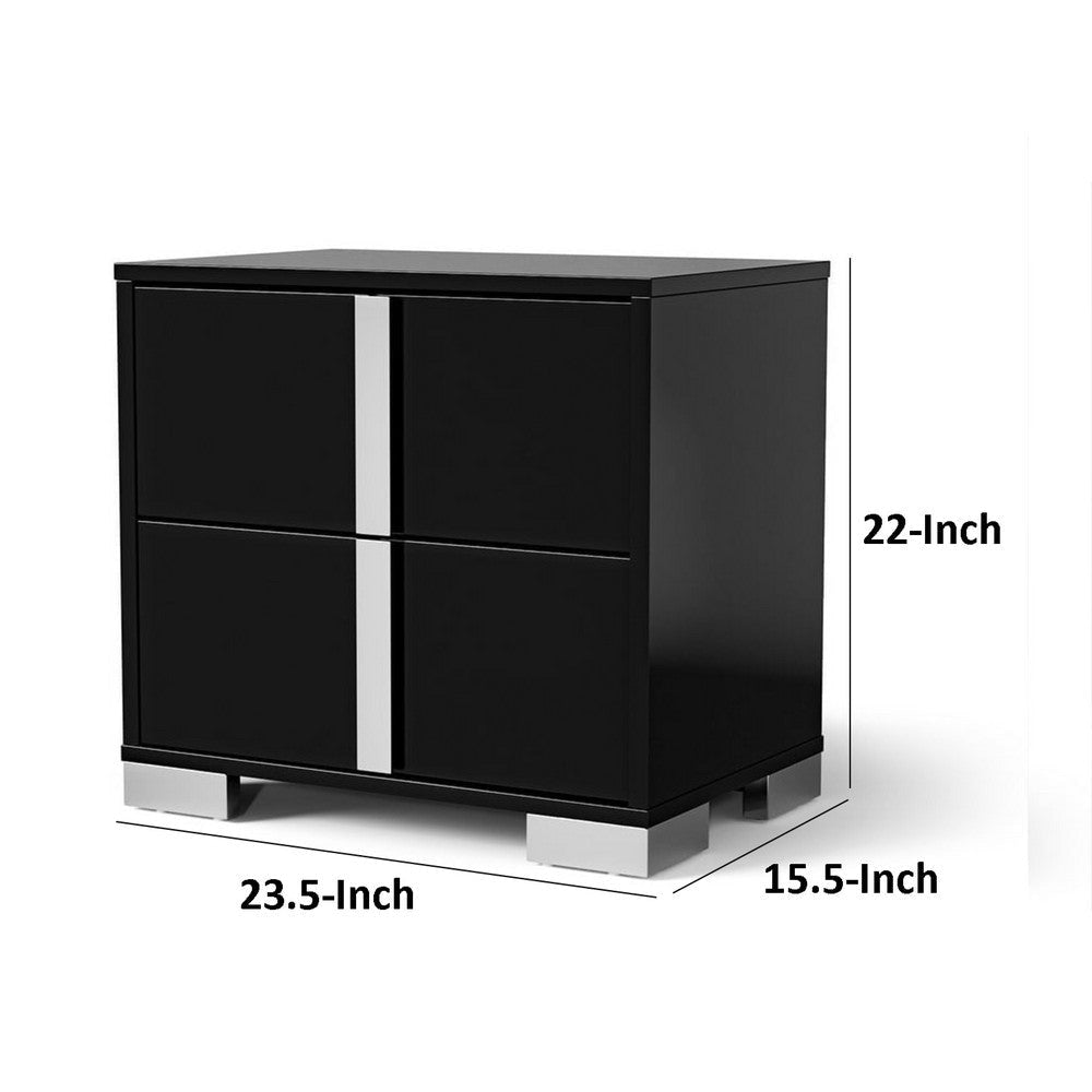Suni Nightstand | Piano Black Wood with UV Finish | 2 Drawers | 24’’ BM339331
