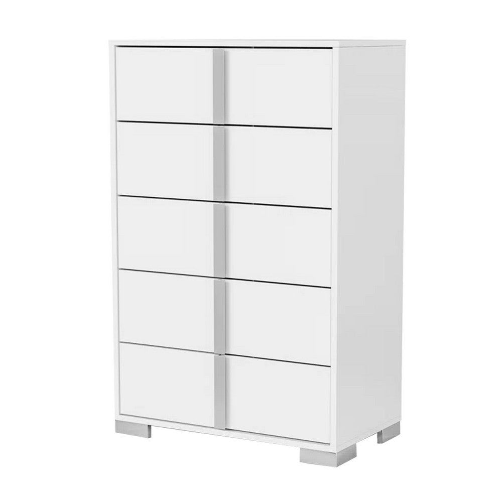 Suni Tall Dresser Chest | Glossy White Wood with UV Finish | 5 Drawers