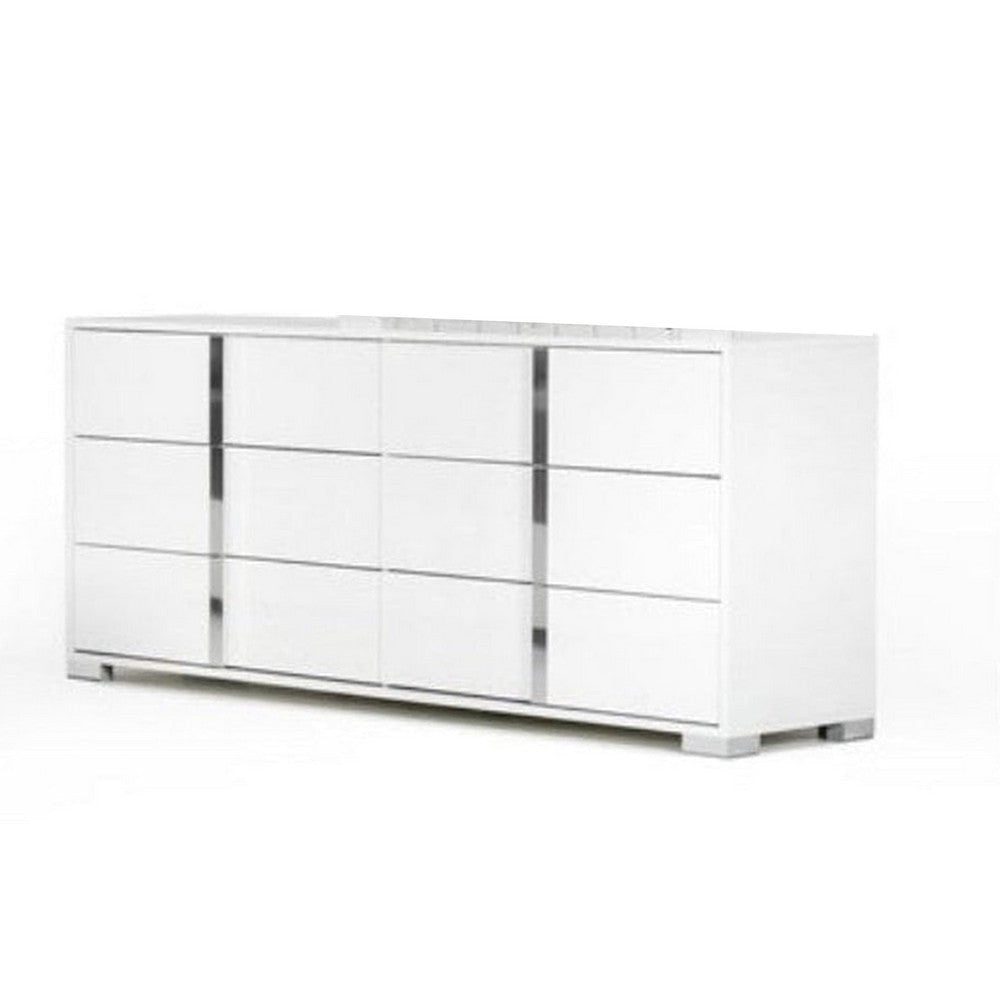 Suni Wide Dresser | Glossy White Wood with UV Finish | 6 Drawers BM339333