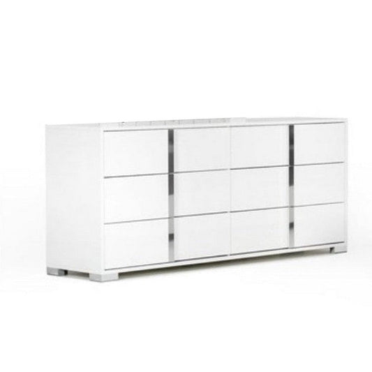 Suni Wide Dresser | Glossy White Wood with UV Finish | 6 Drawers