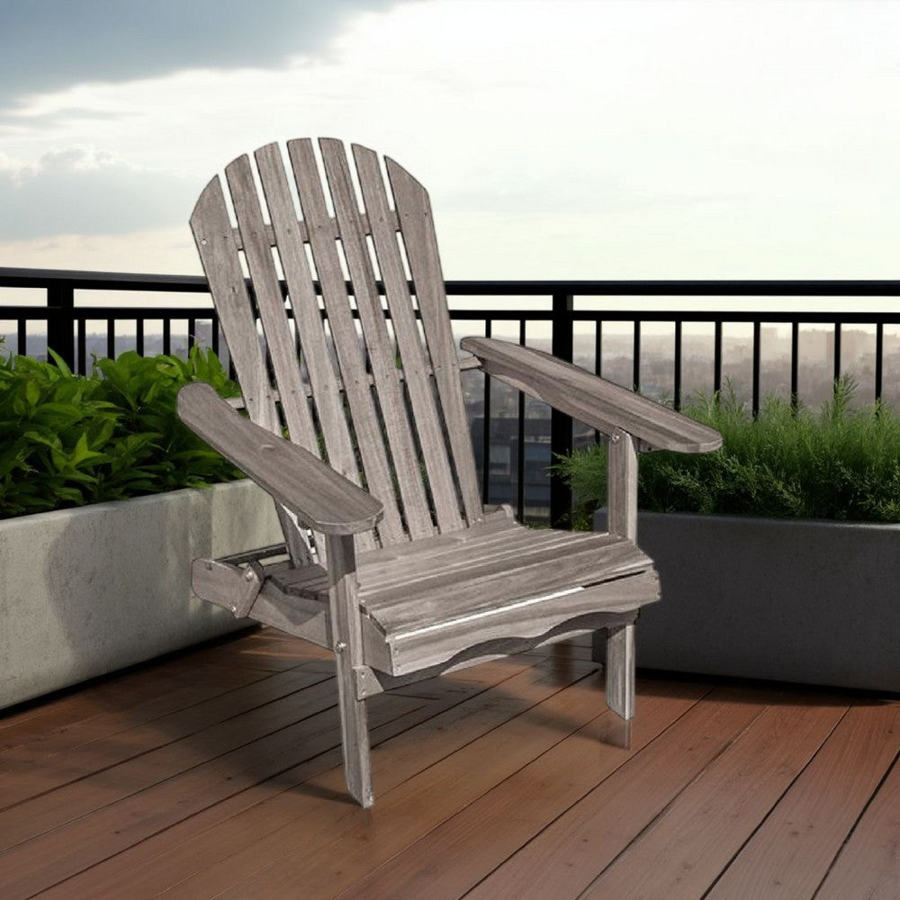 Geli Outdoor Adirondack Chair | Slatted Back | Gray Eucalyptus Wood
