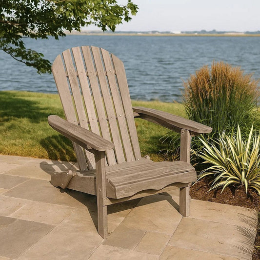 Geli Outdoor Adirondack Chair | Slatted Back | Gray Eucalyptus Wood
