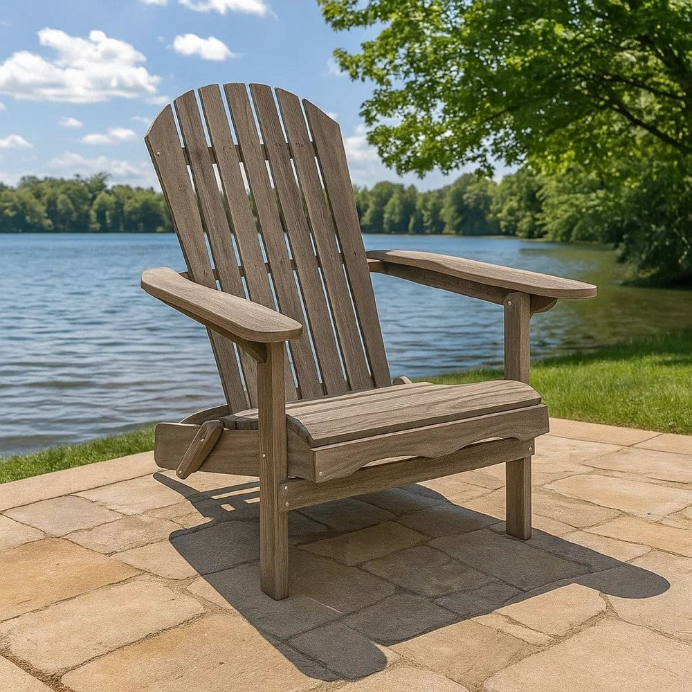 Geli Outdoor Adirondack Chair | Slatted Back | Gray Eucalyptus Wood