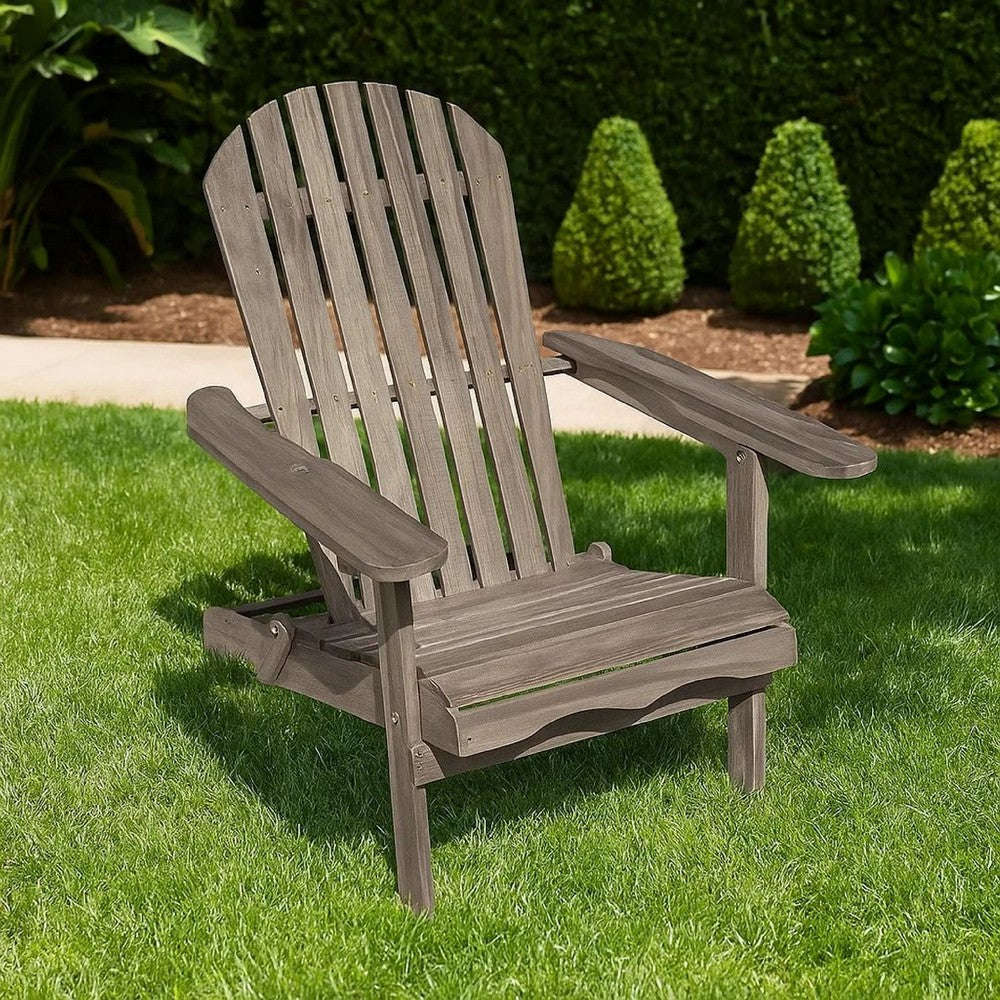 Geli Outdoor Adirondack Chair | Slatted Back | Gray Eucalyptus Wood