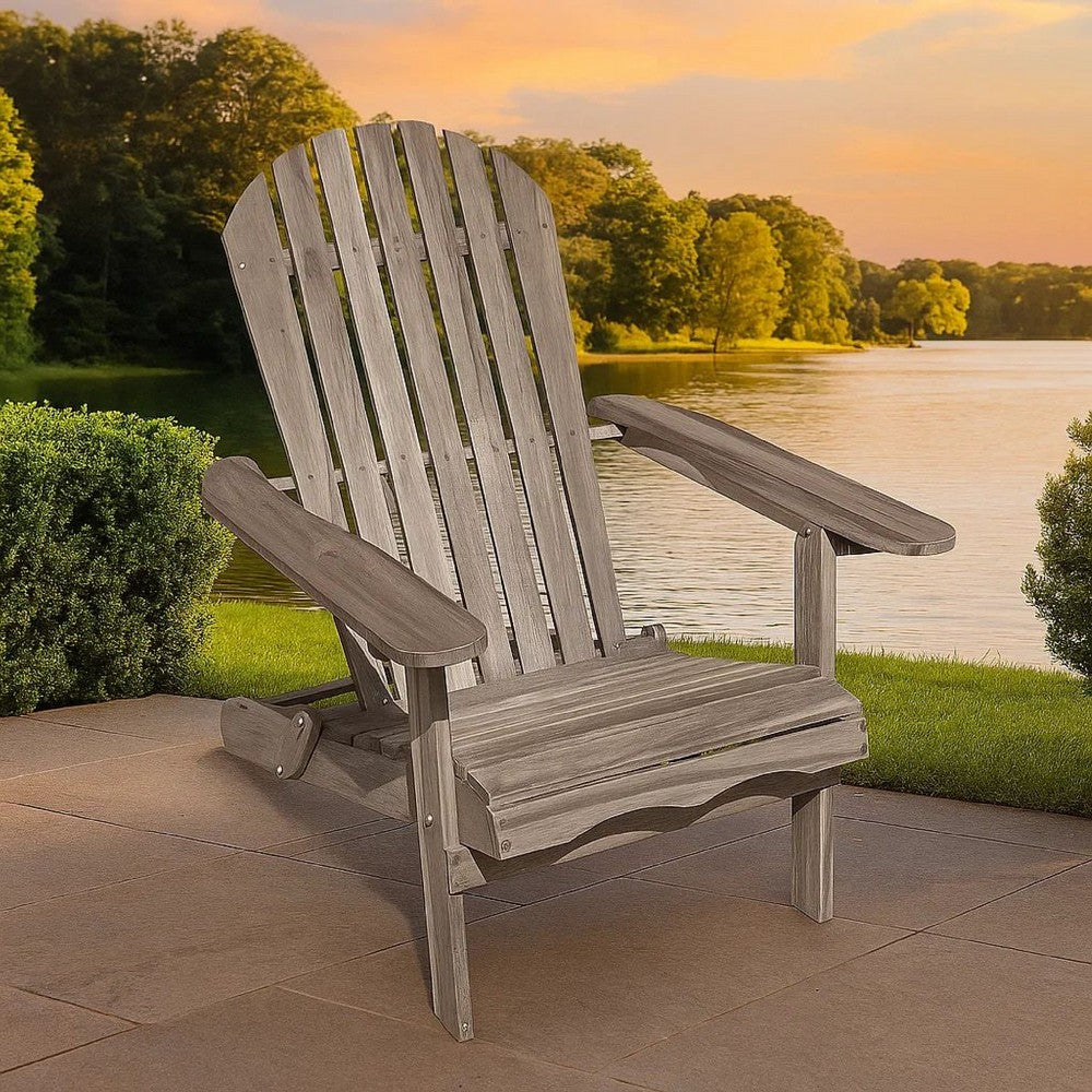 Geli Outdoor Adirondack Chair | Slatted Back | Gray Eucalyptus Wood