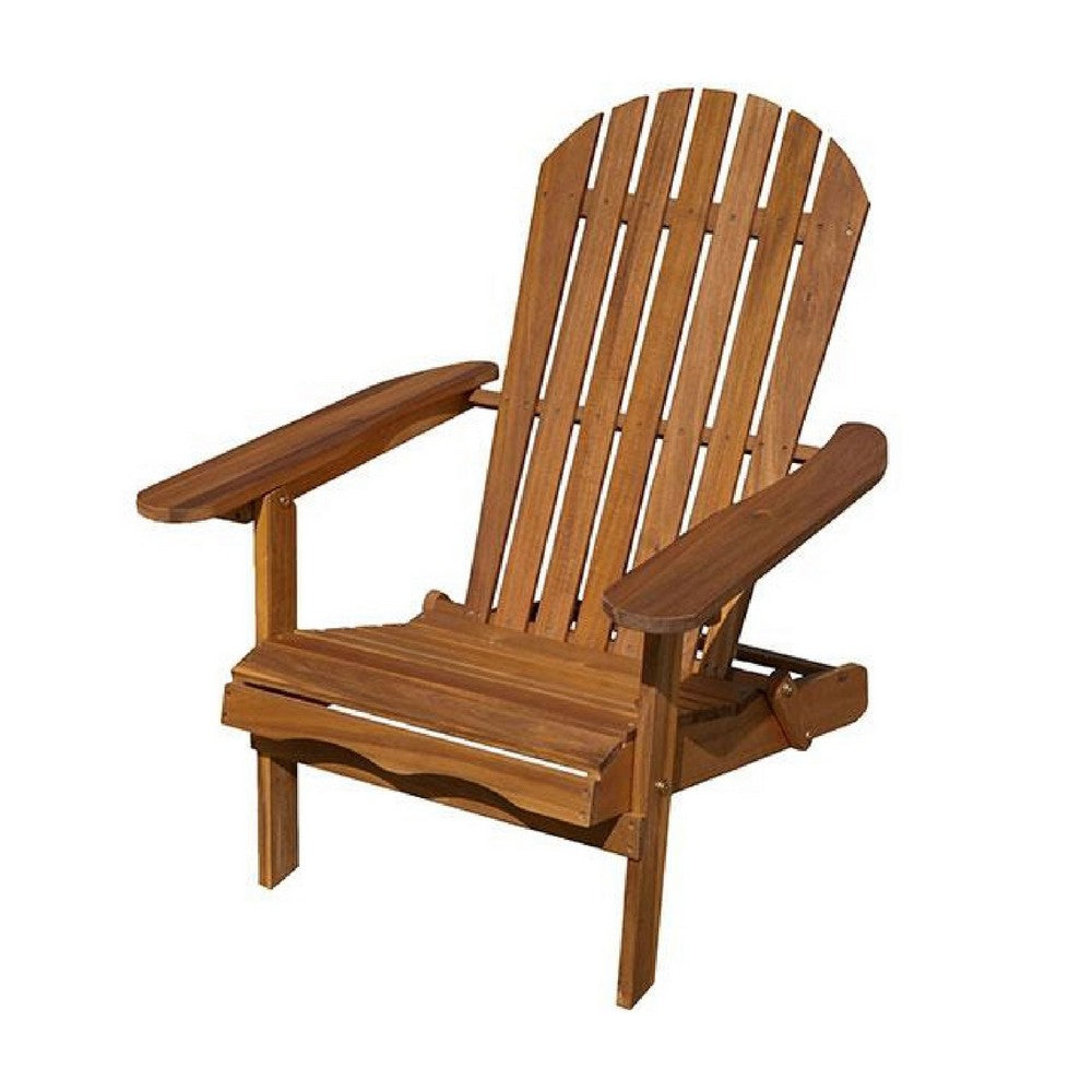 Geli Outdoor Adirondack Chair | Slatted Back | Natural Brown Wood