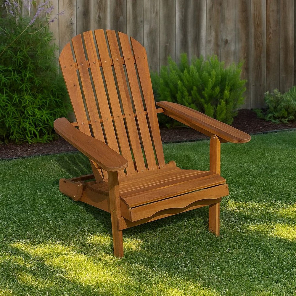 Geli Outdoor Adirondack Chair | Slatted Back | Natural Brown Wood