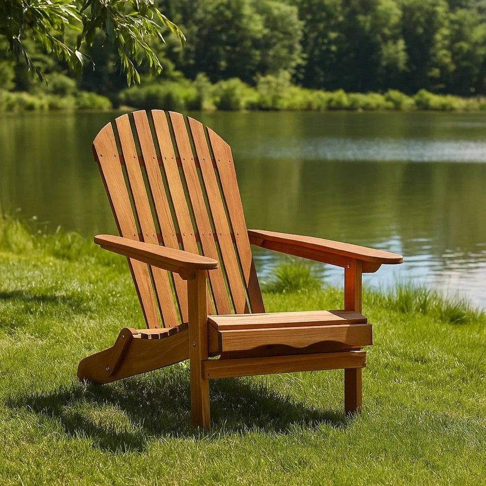 Geli Outdoor Adirondack Chair | Slatted Back | Natural Brown Wood