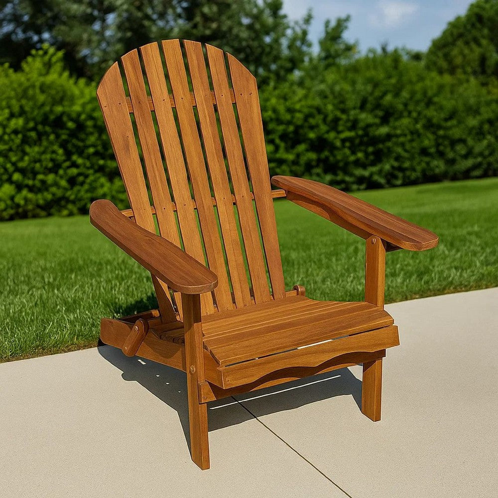 Geli Outdoor Adirondack Chair | Slatted Back | Natural Brown Wood