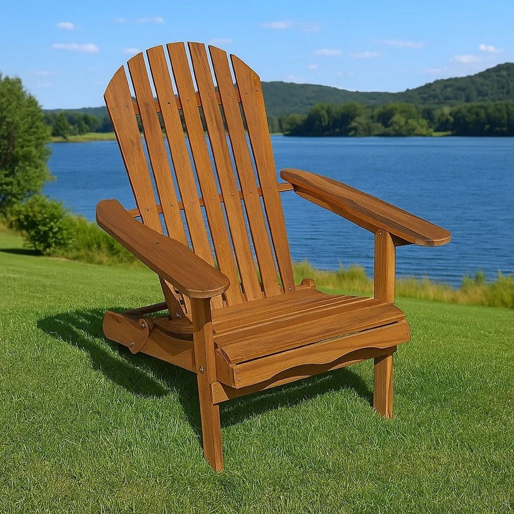 Geli Outdoor Adirondack Chair | Slatted Back | Natural Brown Wood