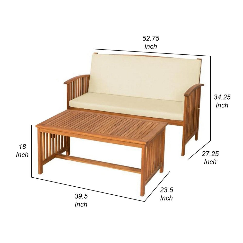 Kaila 2pc Outdoor Table & Loveseat Set | Beige Cushion | Natural Brown BM339339