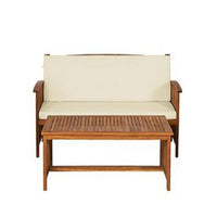 Kaila 2pc Outdoor Table & Loveseat Set | Beige Cushion | Natural Brown
