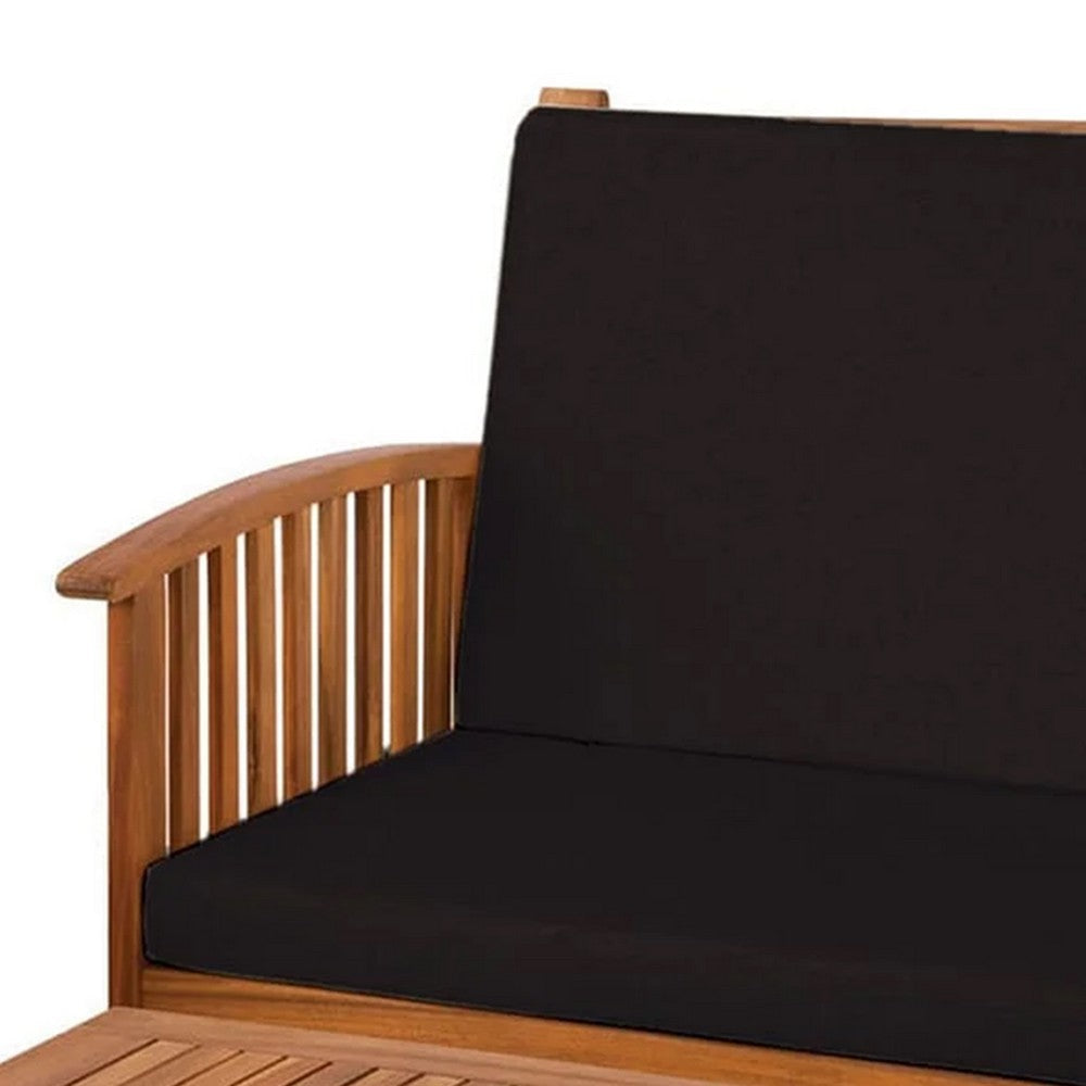 Kaila 2pc Outdoor Table & Loveseat Set | Black Cushion | Natural Brown BM339340