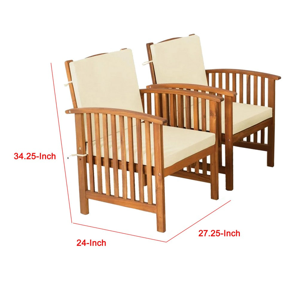 Kaila Outdoor Armchair Set of 2 | Beige Cushions | Natural Brown Wood