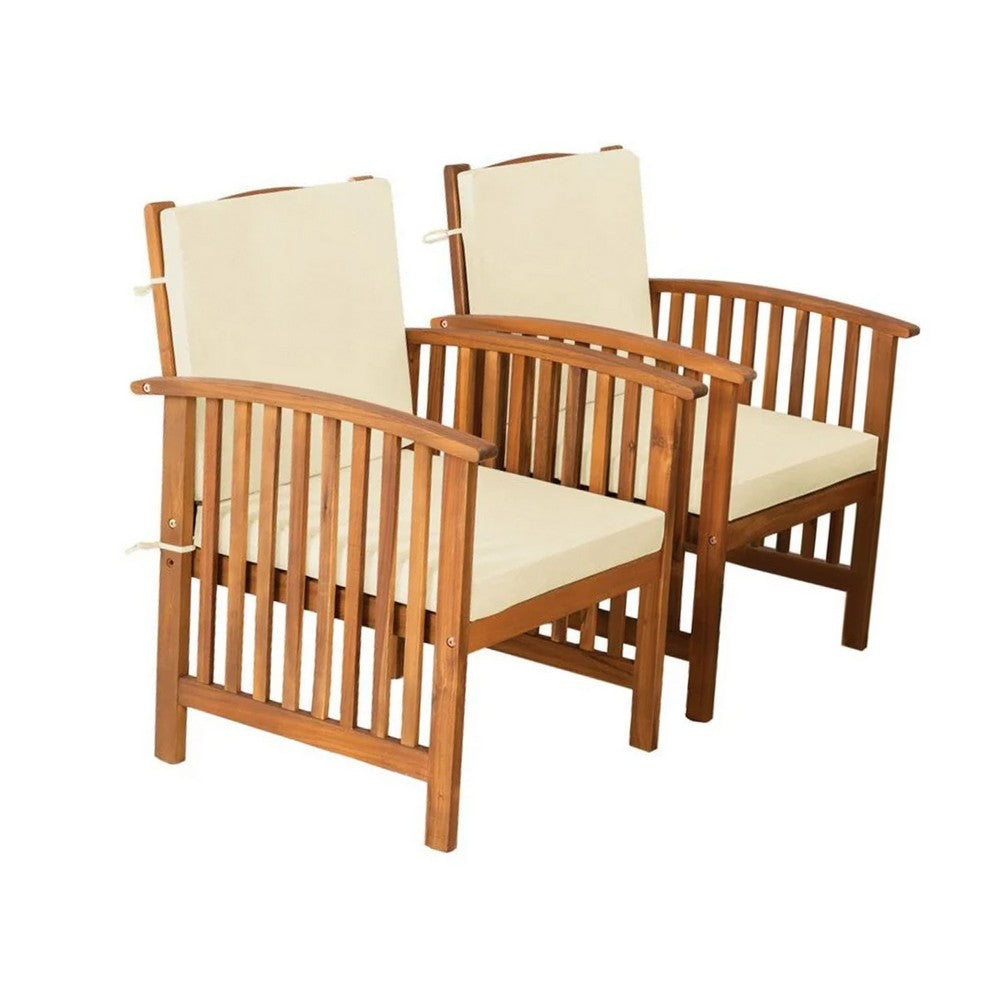 Kaila Outdoor Armchair Set of 2 | Beige Cushions | Natural Brown Wood