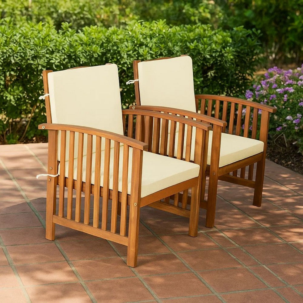 Kaila Outdoor Armchair Set of 2 | Beige Cushions | Natural Brown Wood