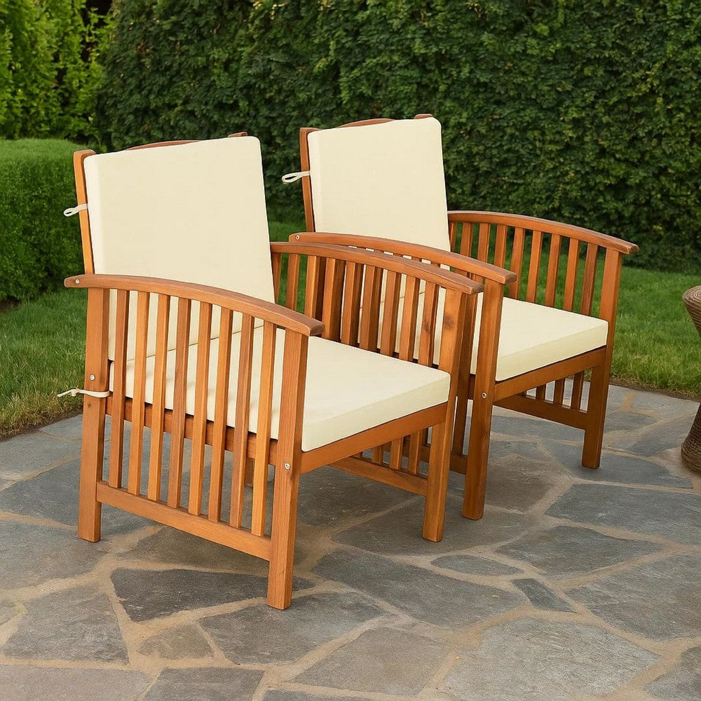 Kaila Outdoor Armchair Set of 2 | Beige Cushions | Natural Brown Wood