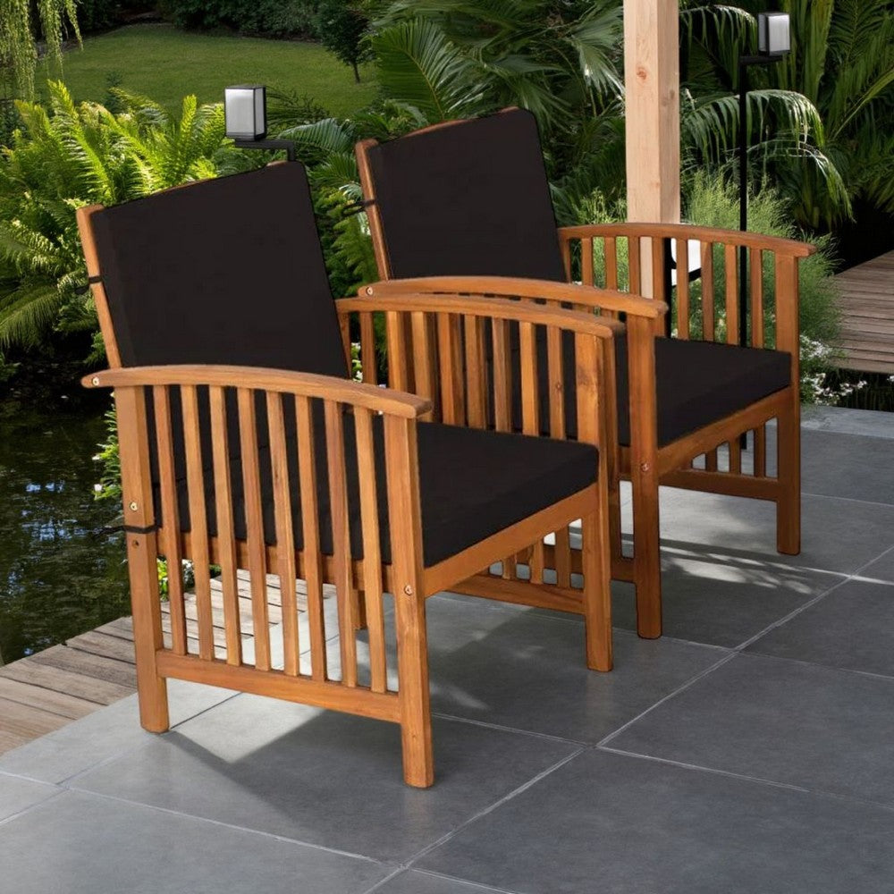 Kaila Outdoor Armchair Set of 2 | Black Cushions | Natural Brown Wood