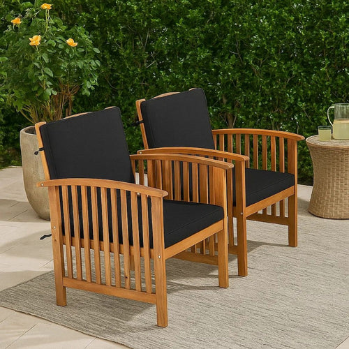 Kaila Outdoor Armchair Set of 2 | Black Cushions | Natural Brown Wood