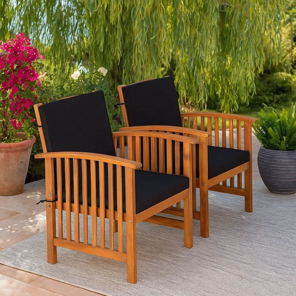 Kaila Outdoor Armchair Set of 2 | Black Cushions | Natural Brown Wood