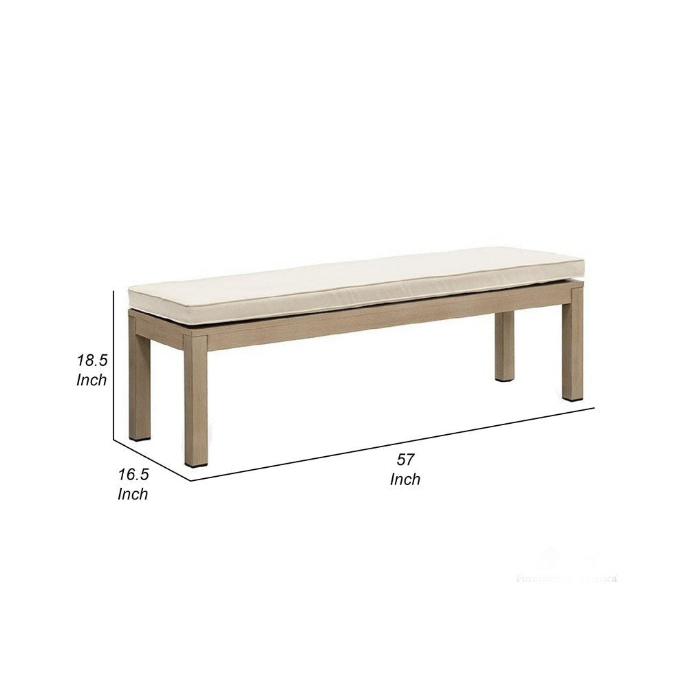 Beli Outdoor Bench | Beige Seat Cushion | Natural Brown Aluminum 57’’ BM339345