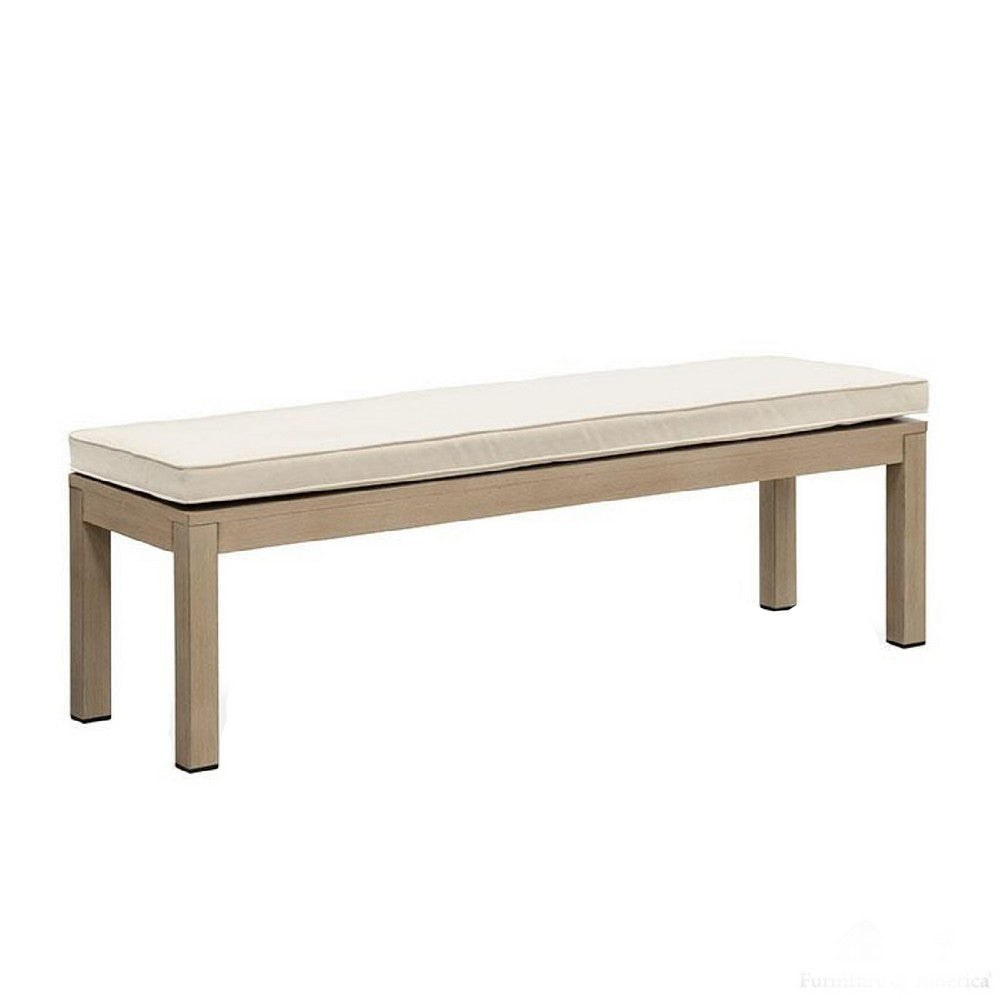Beli Outdoor Bench | Beige Seat Cushion | Natural Brown Aluminum 57"