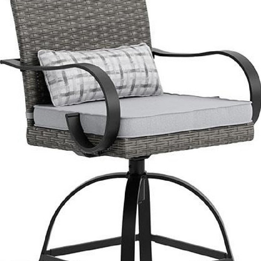 Leki Swivel Counter Height Chair Set of 2 | Gray Rattan | Black Metal BM339346