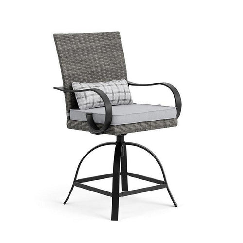 Leki Swivel Counter Height Chair Set of 2 | Gray Rattan | Black Metal