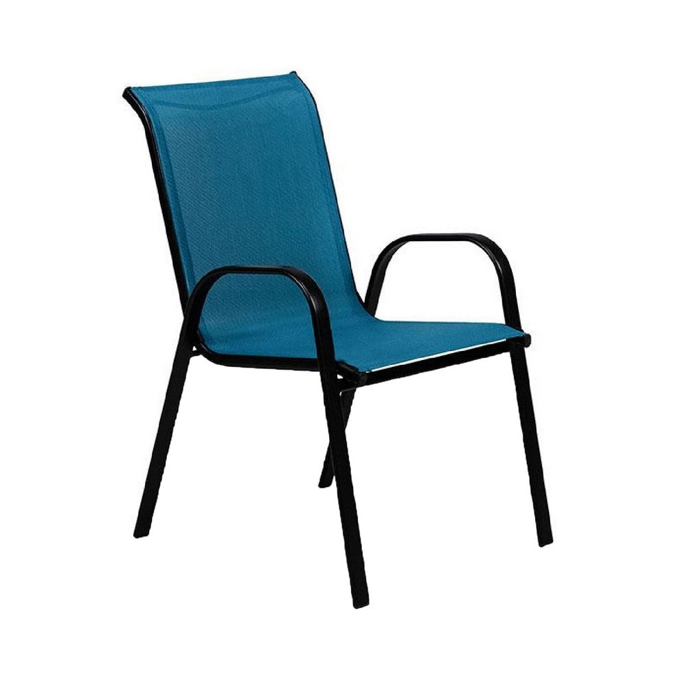 Feli Outdoor Stacking Chair Set of 2 | Blue Mesh Fabric | Black Metal