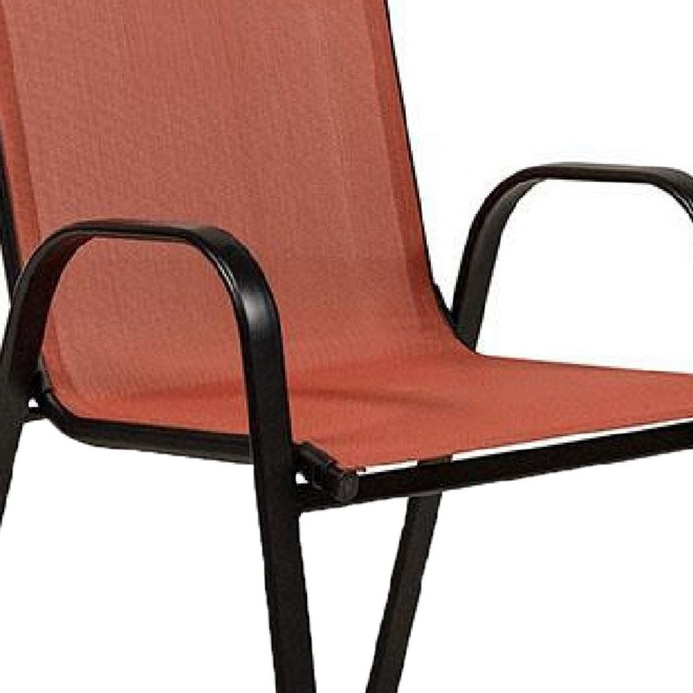 Feli Outdoor Stacking Chair Set of 2 | Red Mesh Fabric | Black Metal BM339349
