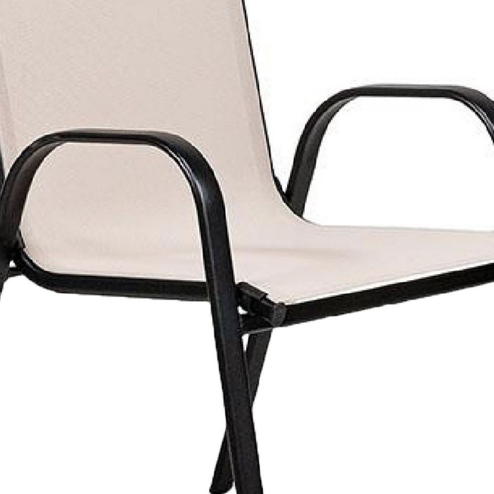 Feli Outdoor Stacking Chair Set of 2 | Beige Mesh Fabric | Black Metal