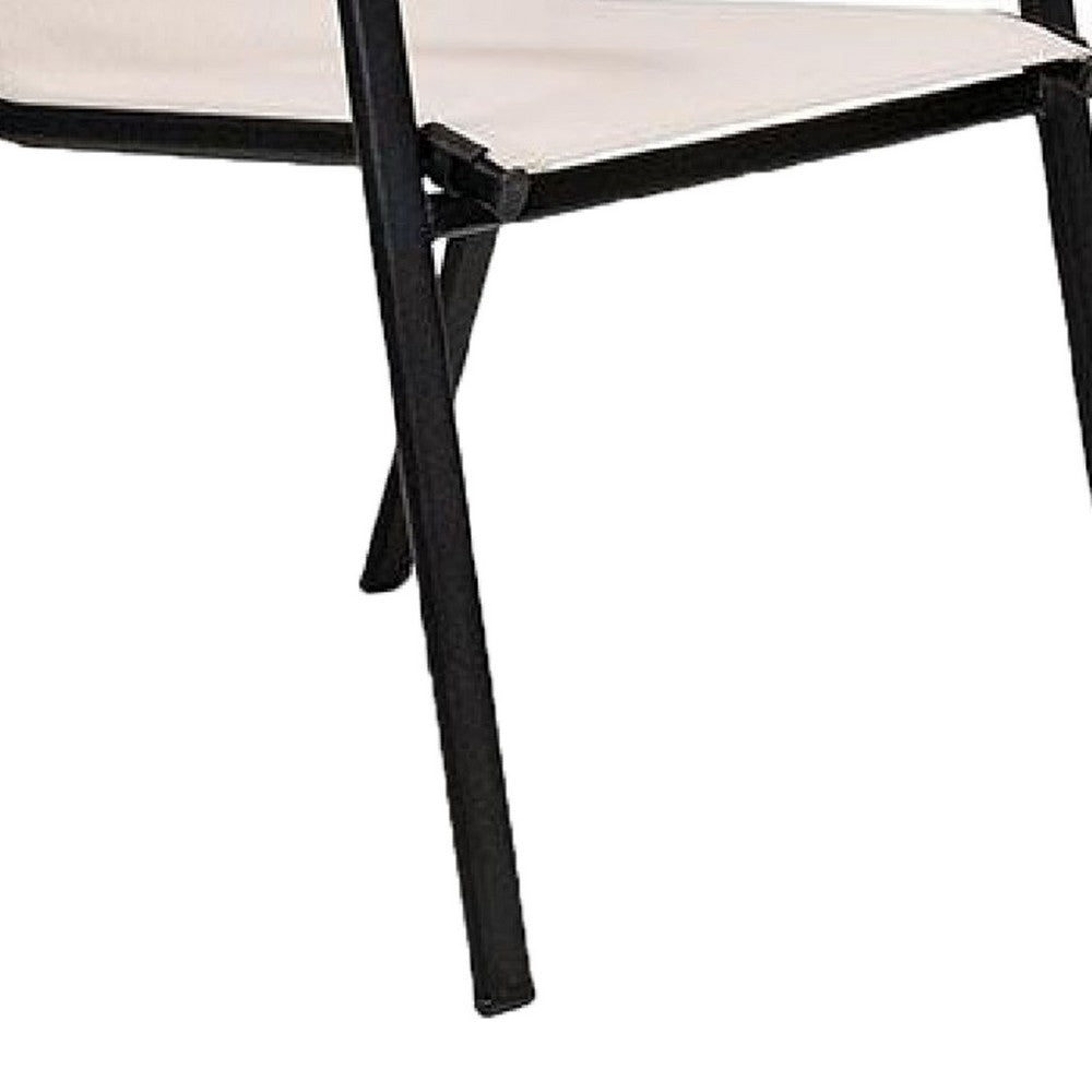 Feli Outdoor Stacking Chair Set of 2 | Beige Mesh Fabric | Black Metal