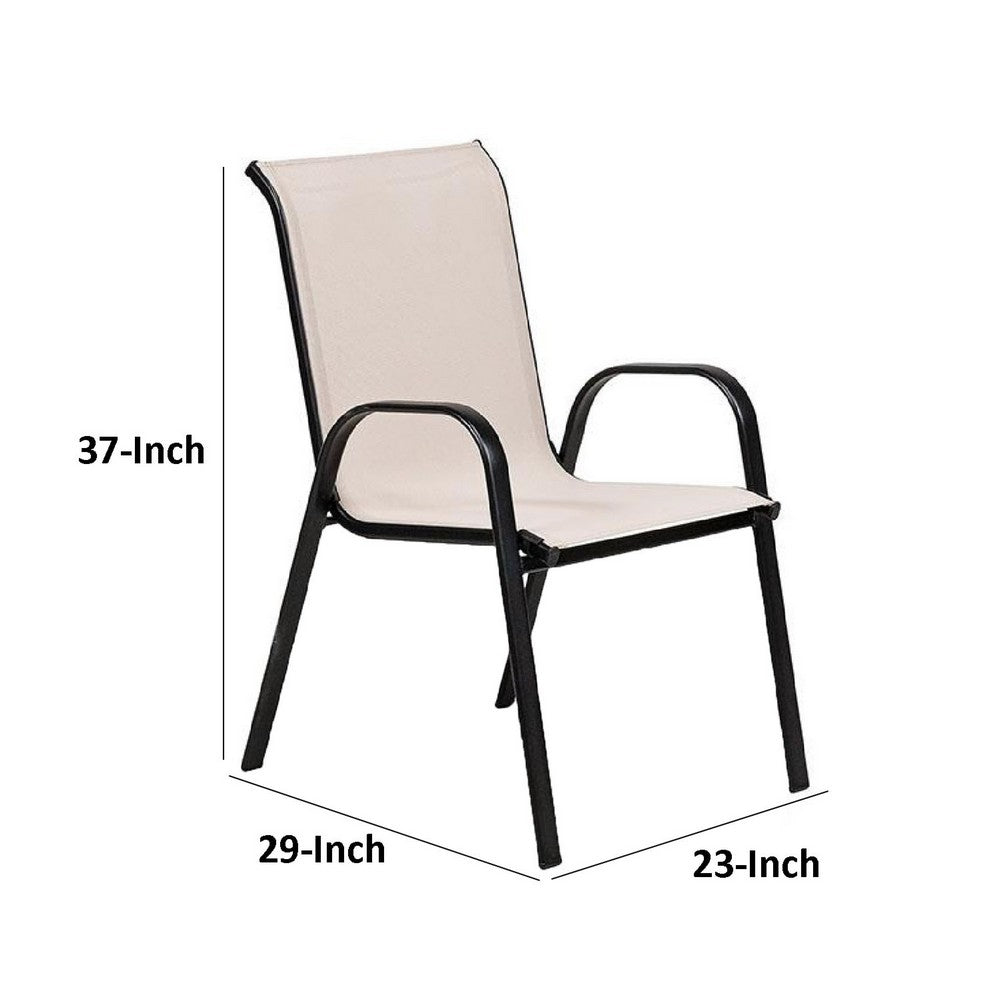 Feli Outdoor Stacking Chair Set of 2 | Beige Mesh Fabric | Black Metal
