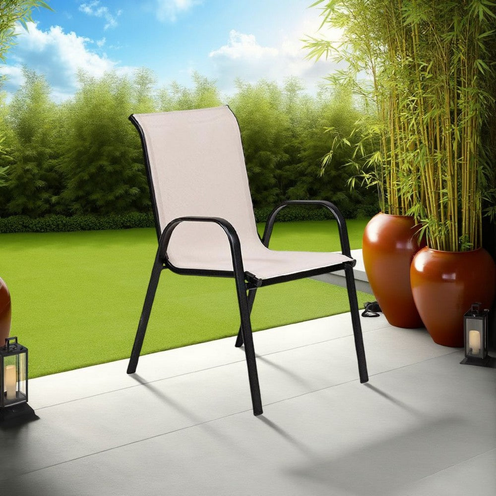 Feli Outdoor Stacking Chair Set of 2 | Beige Mesh Fabric | Black Metal