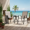Feli Outdoor Stacking Chair Set of 2 | Beige Mesh Fabric | Black Metal